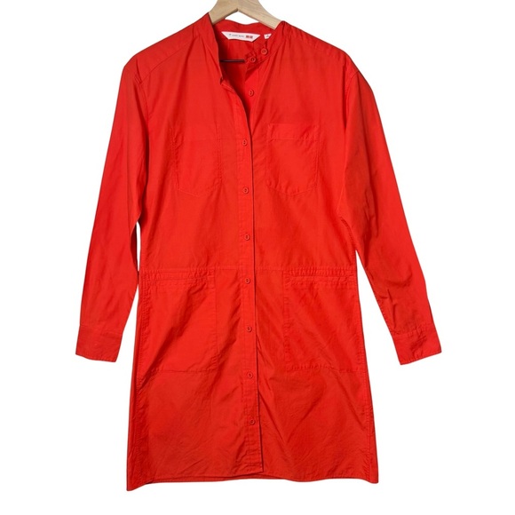 Tomas Maier Women’s Uniqlo Button Up Shirt Dress Kaftan Red Orange Cotton size S - Picture 1 of 11